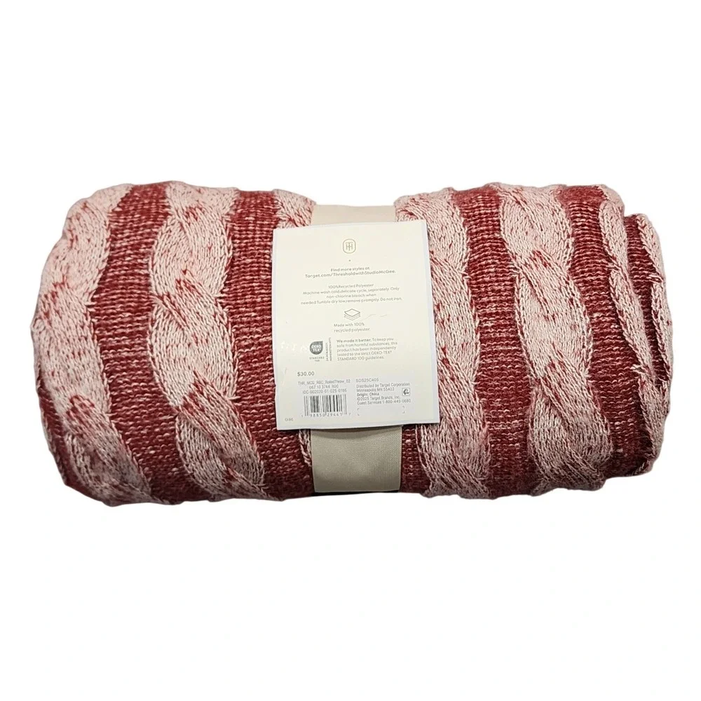 Threshold‎ with Studio McGee Burgundy and Cream Cable Knit Throw Blanket 50x60